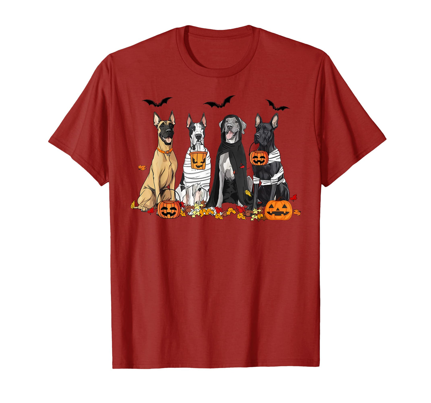 Cute Great Dane Dogs Ghost Witch Mummy Halloween Pumpkins T-Shirt