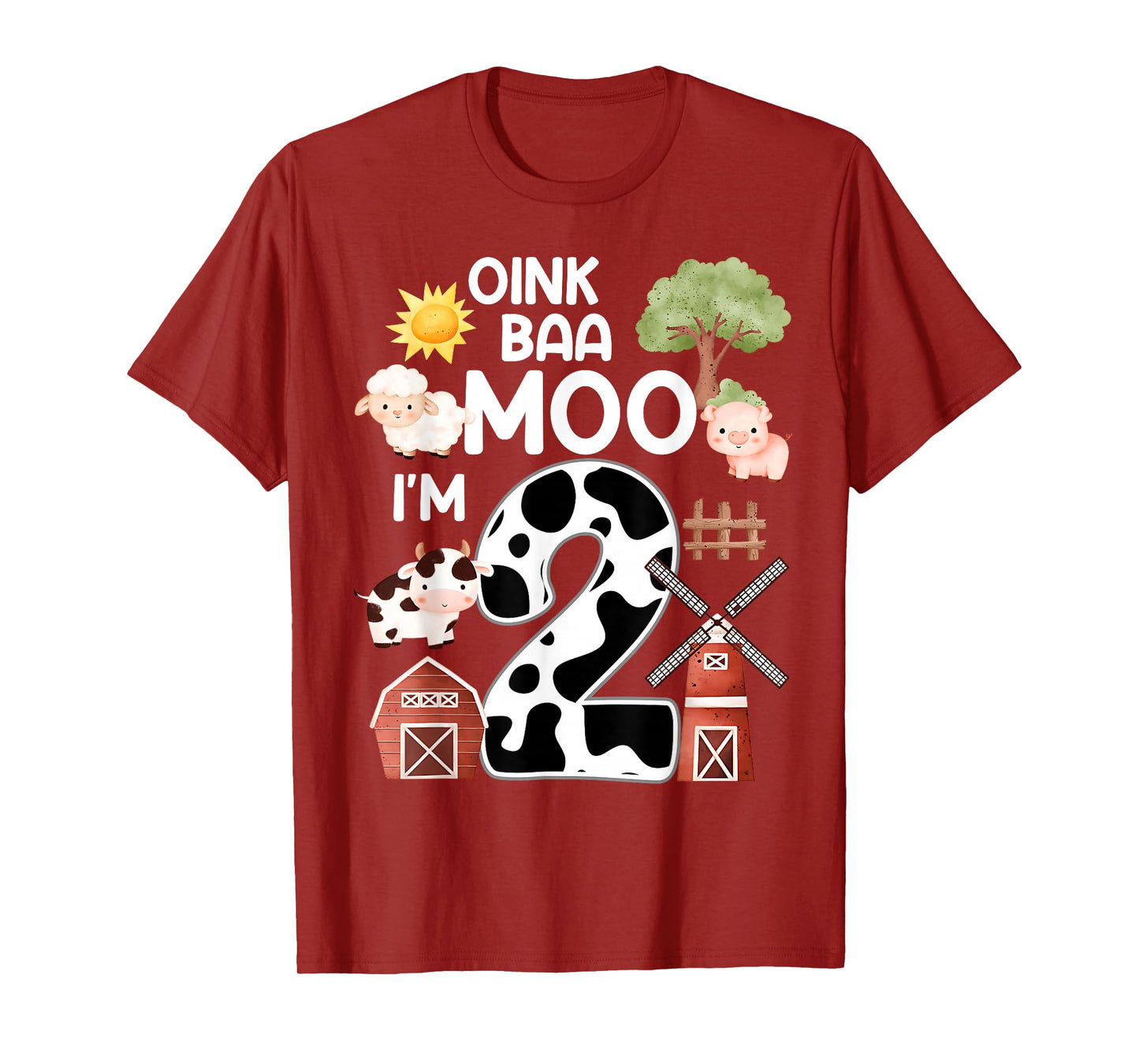 Oink Baa Moo I'm 2 Farm Theme Birthday Gift 2 Year Old Party T-Shirt