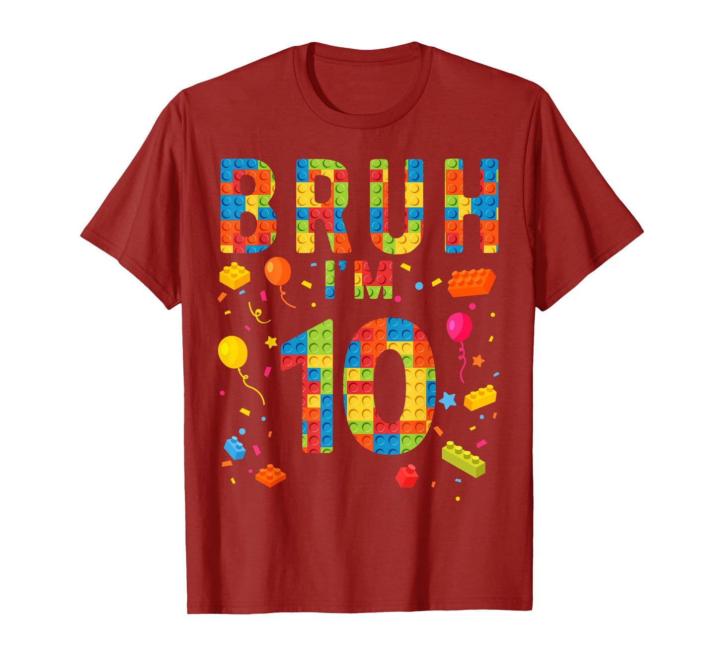 10 Year Old Building Blocks Bruh 10th Birthday Boy T-Shirt