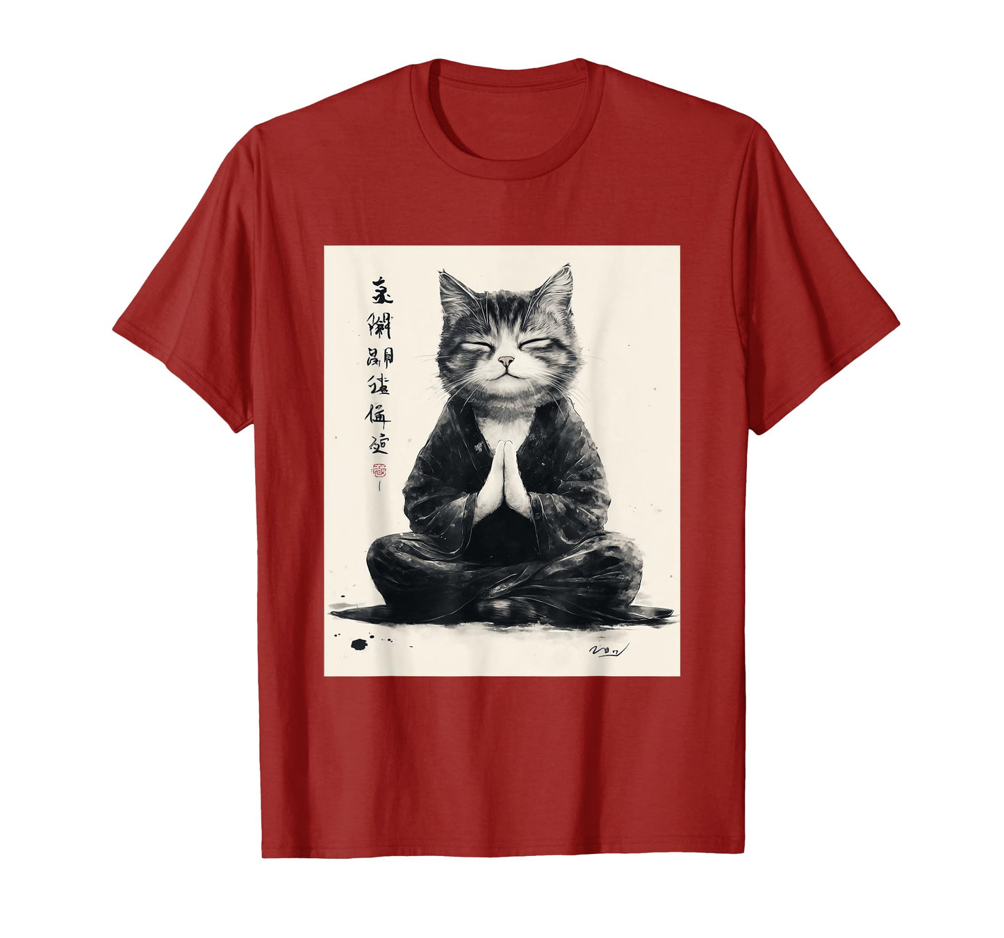 Zen Cat T-Shirt - Meditating Japanese Art Style Graphic Tee T-Shirt for Men Women Kids
