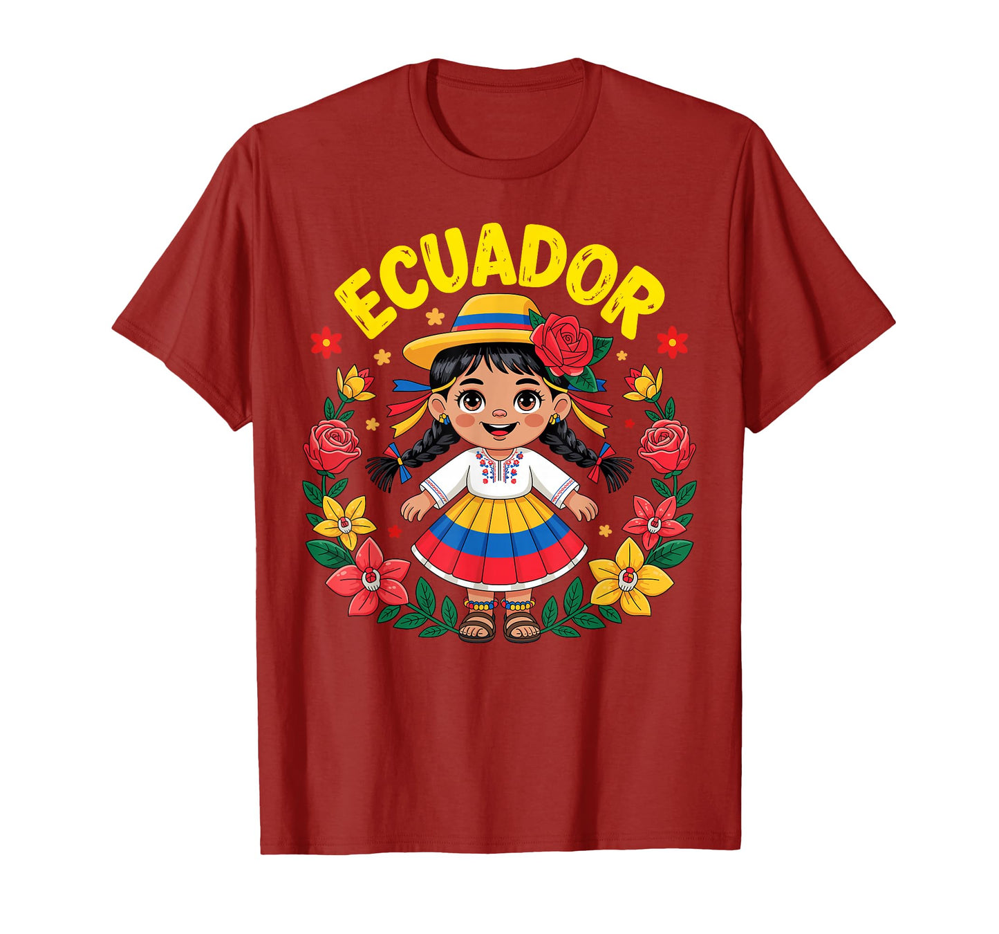 Cute Ecuador Girl Traditional Dress Flag Colors Art for Kids T-Shirt