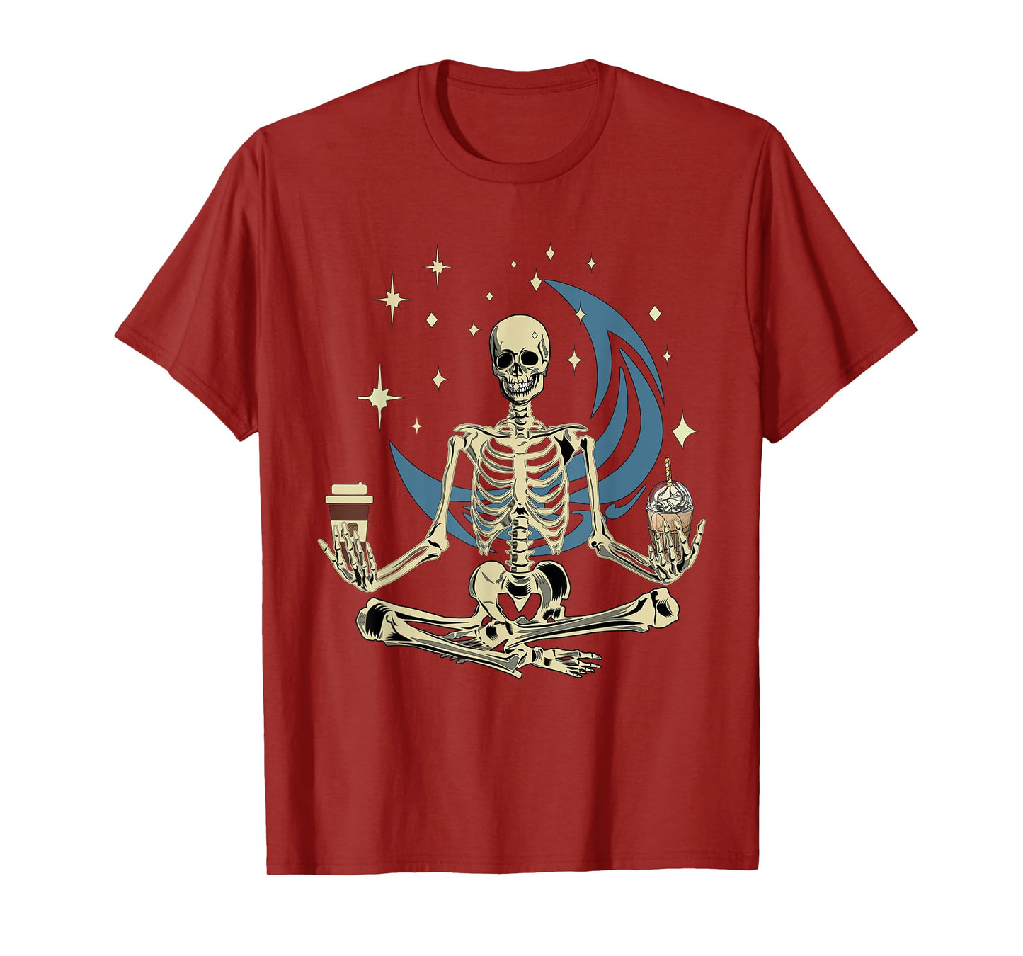 Skeleton Doing Yoga And Drinking Coffee Funny Meditation T-Shirt