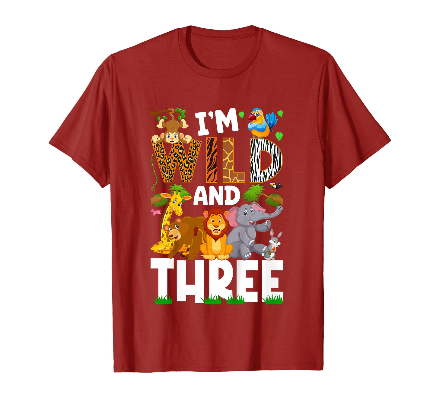 Wild And Three 3 Year Old 3rd Birthday Safari Jungle Animal T-Shirt