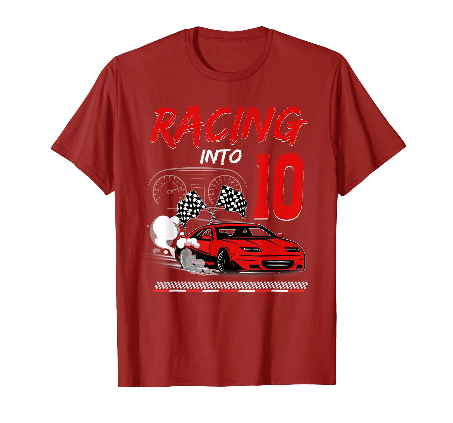 Racing into 10 Year Old Birthday Race Car 10th Boy Party T-Shirt