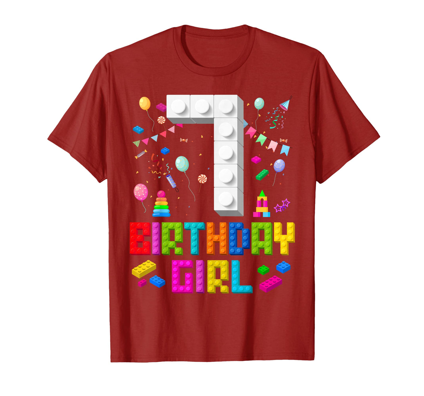 7th Birthday Girl Master Builder 7 Years Old Building Block T-Shirt