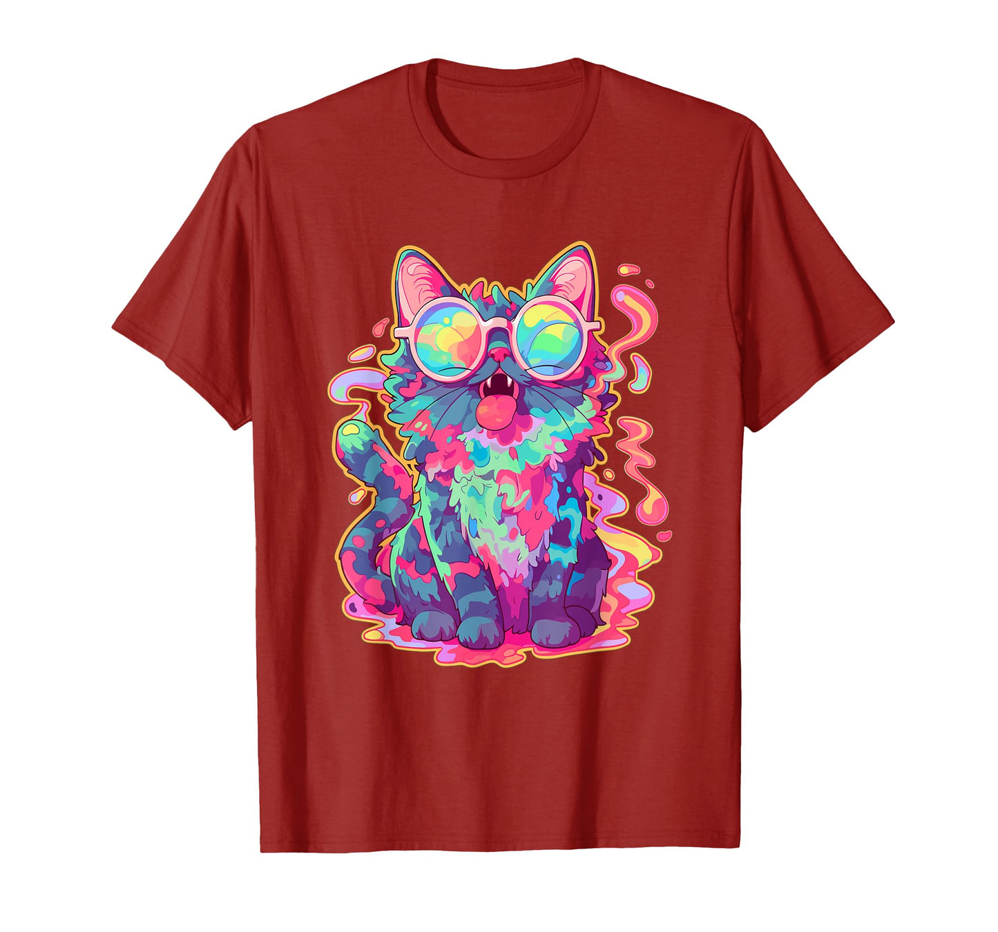Trippy Crazy Psychedelic Cat Art EDM Rave T-Shirt for Men Women