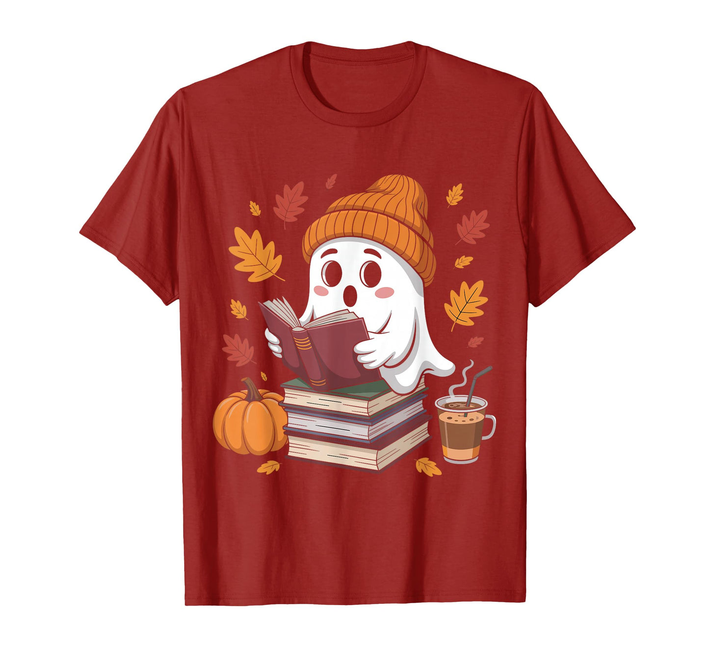 Cute Ghost Reading Book Lovers Halloween Ghost Coffee Women T-Shirt