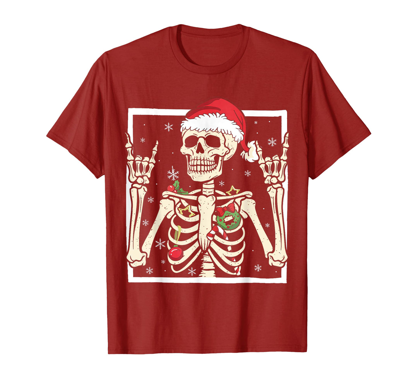 Rocker Skeleton Santa Hat Cool Christmas Punk Rock Men Boys T-Shirt