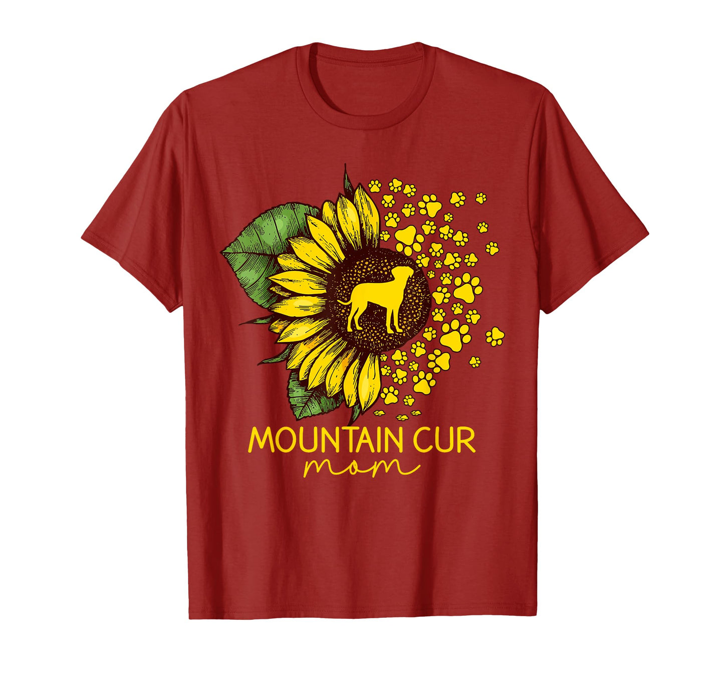 Womens Sunflower Mountain Cur Mom Dog Lover T-Shirt
