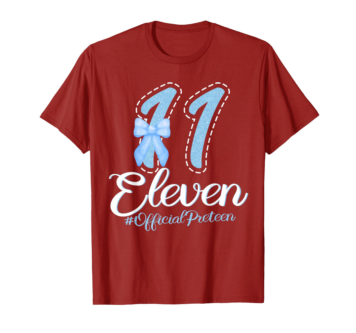 Eleven Official Pre Teen 11th Birthday 11 Year Girl Blue Bow T-Shirt
