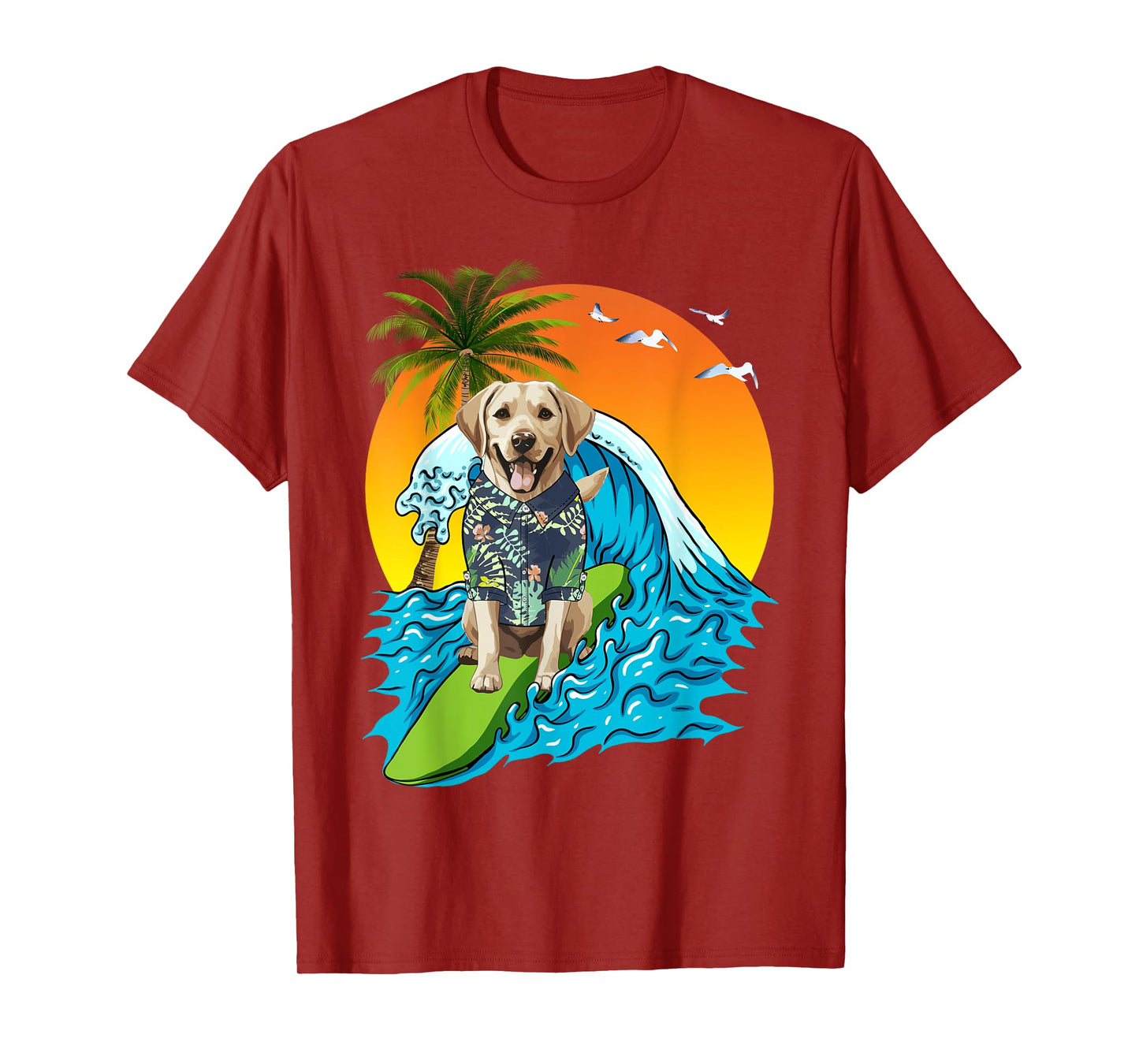 Labrador Retriever Dog Surfing Surfer Hawaii Summer Vibes Men Women Kids T-Shirt
