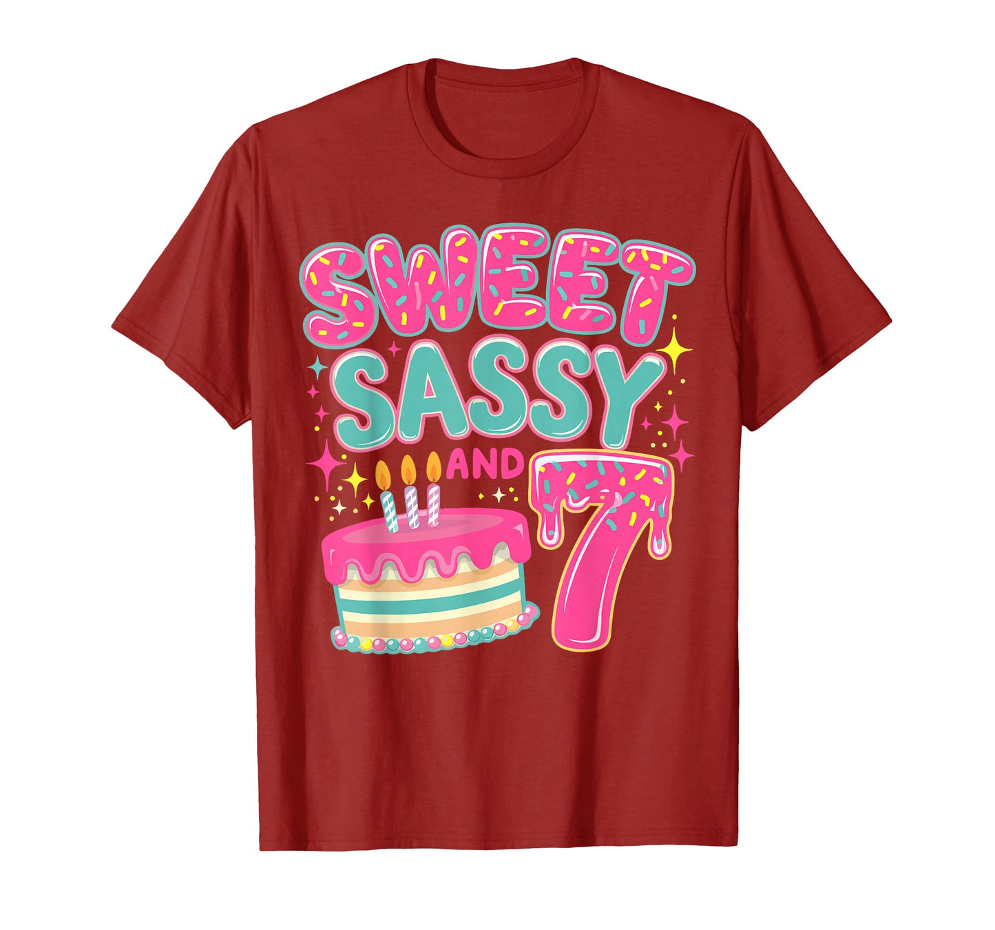 Kids Sweet Sassy and Seven Birthday Girl Donut 7 Year Old T-Shirt