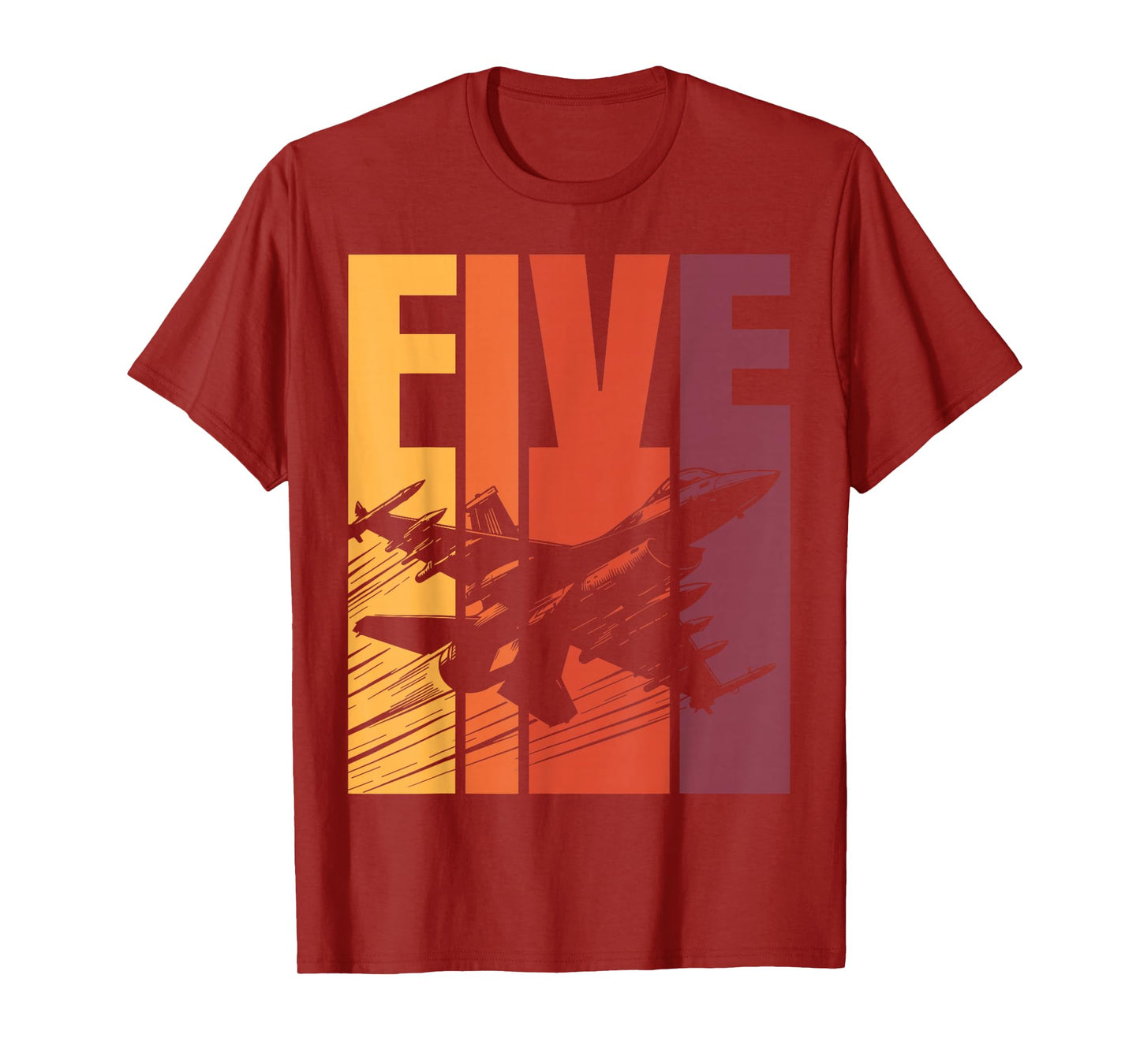 Military Fighter Jet Retro Five Year Old Boys 5th Birthday T-Shirt