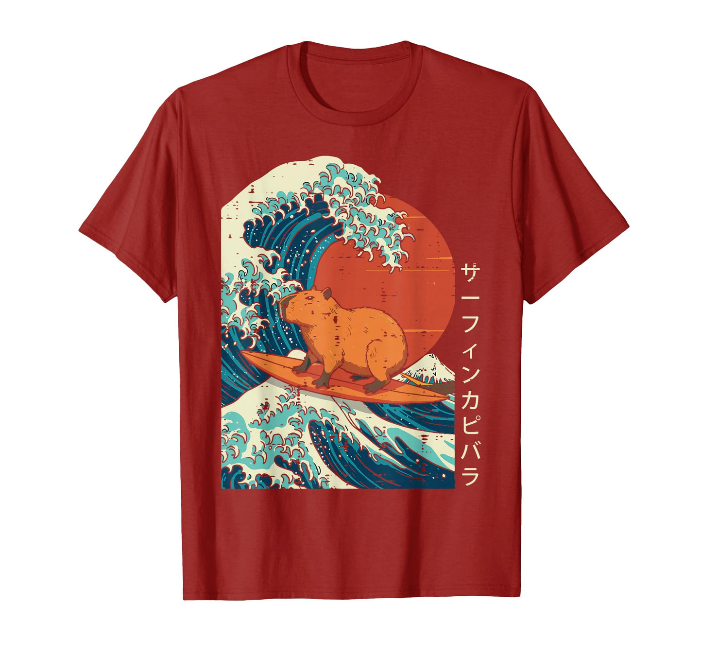 Great Wave Capybara Surfing Meme Japanese Art Men Women Kids T-Shirt