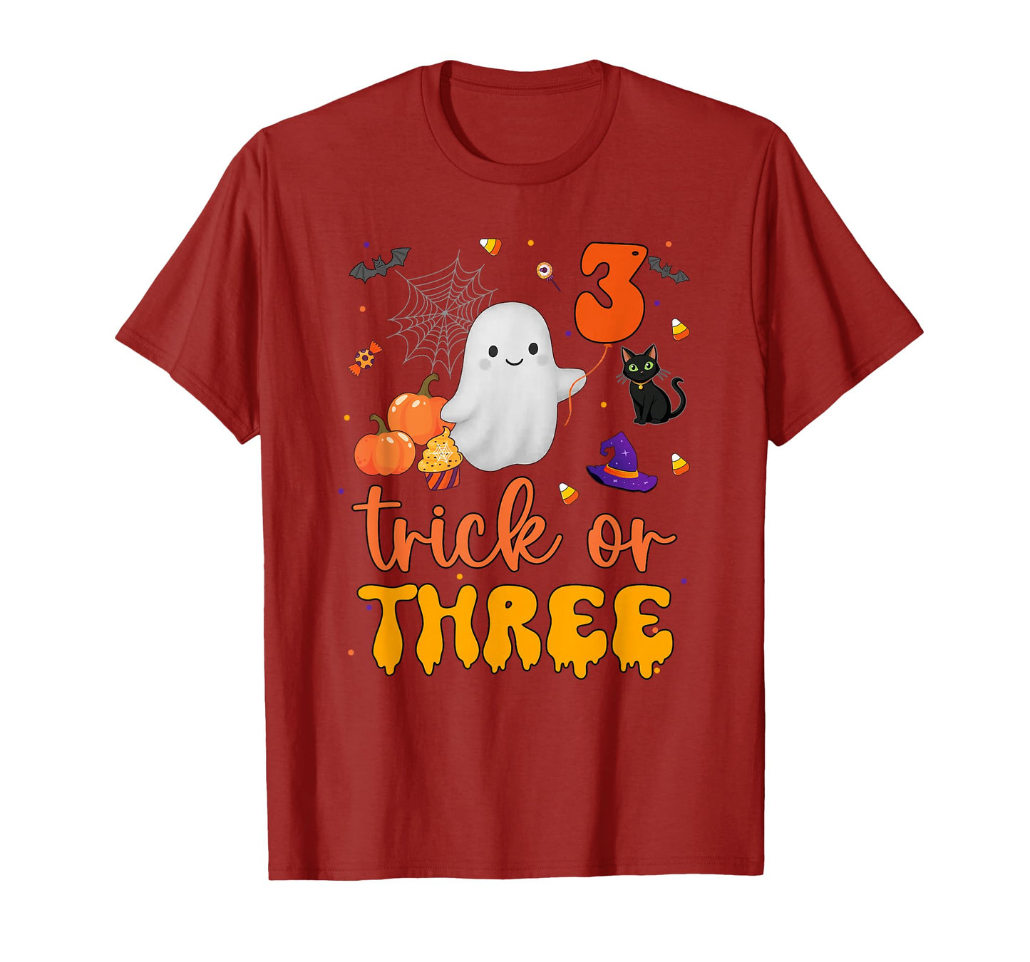Trick or Three Ghost Pumpkins Cat Halloween 3rd Birthday Boy T-Shirt