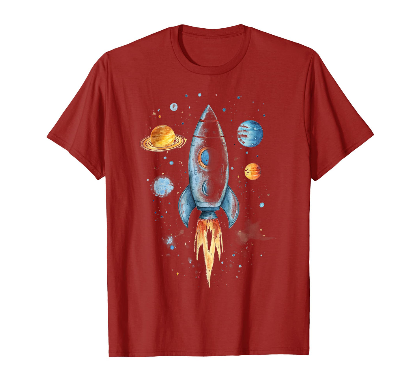 Distressed Rocket Ship And Planets T-Shirt