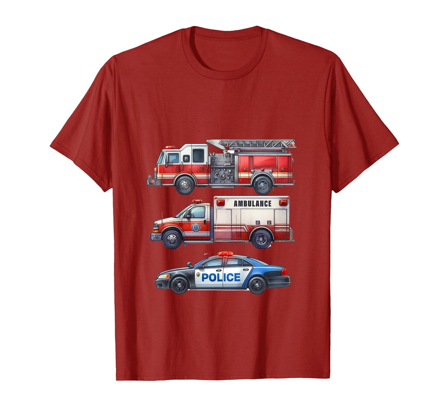 Kids Emergency Rescue Vehicle Boy Fire Truck Police Car Ambulance T-Shirt