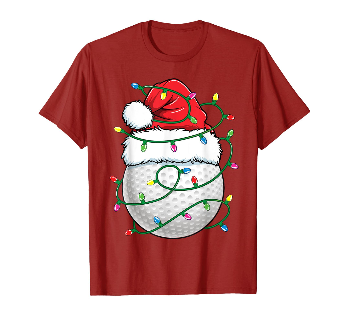 Golf Ball Santa Hat Men Womens Christmas Golfing Xmas Lights T-Shirt