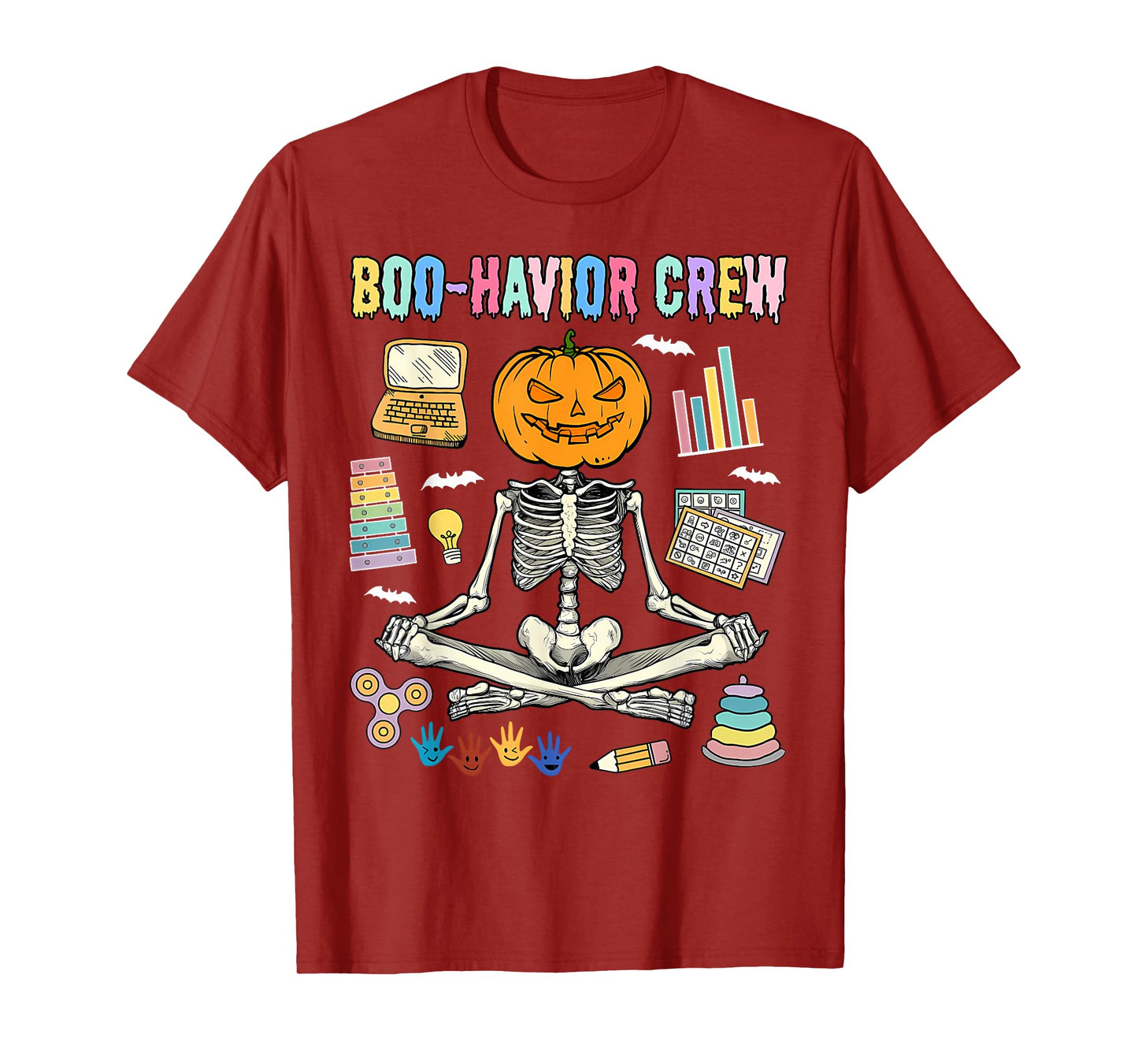 Boo-Havior Crew Behavior Analyst Skeleton Yoga Halloween ABA T-Shirt
