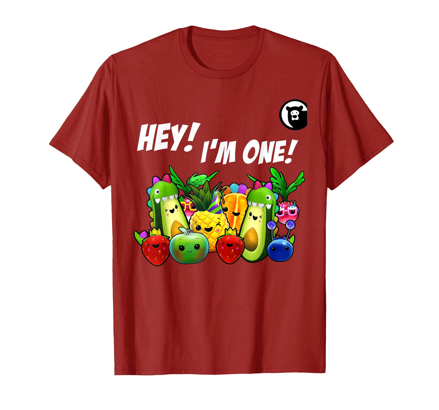 Hey I'm One Birthday Boy Funny Fruit Birthday Hey Bear T-Shirt