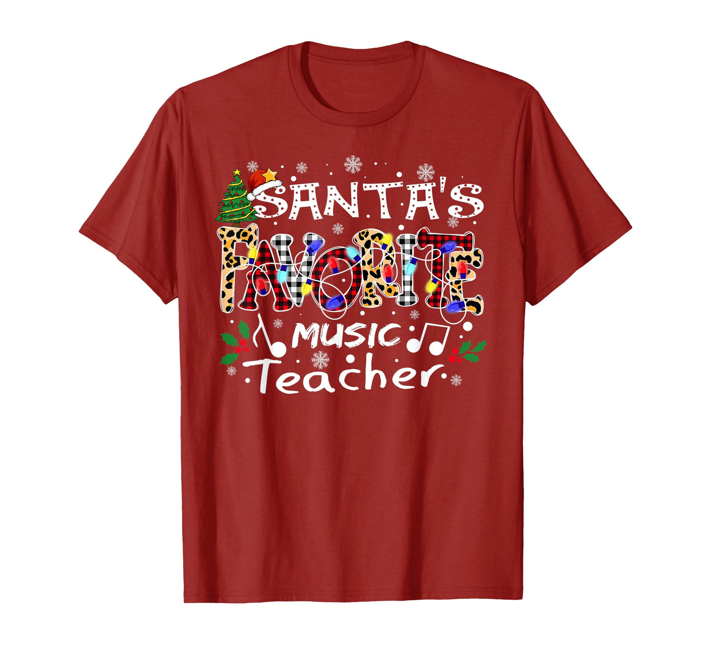 Merry Christmas Santa's Favorite Music Teacher Xmas Lights T-Shirt