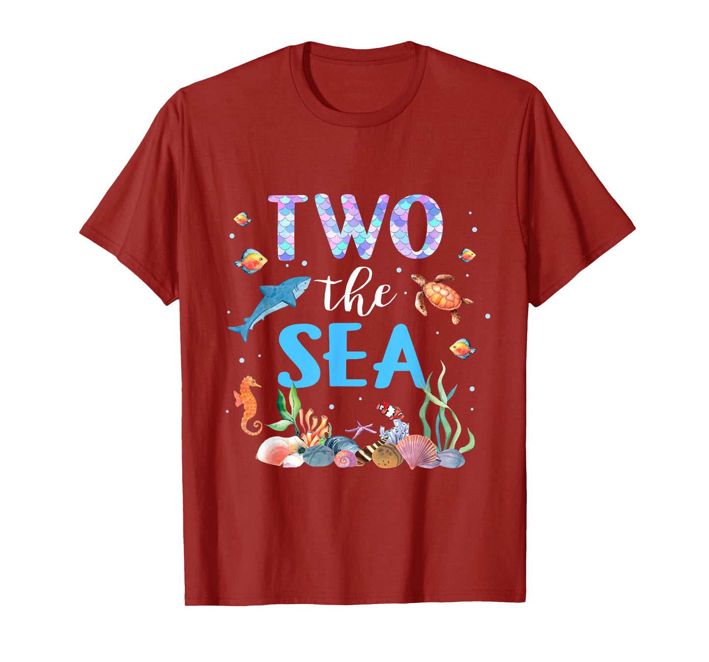 Two The Sea 2nd Birthday Baby Girl Outfits Mermaid Turtle T-Shirt