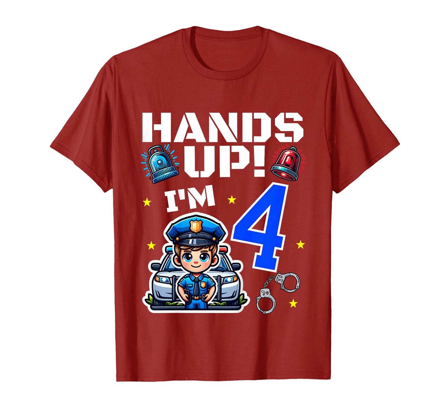 Kids 4th Birthday Boy Police Car Policeman 4 Years Old Officer T-Shirt