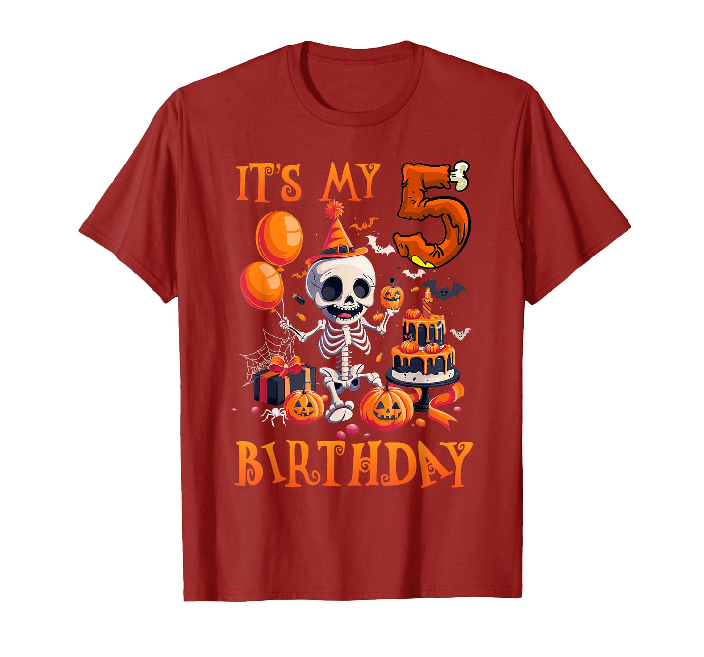 Kids Boo It's My 5th Birthday Halloween Skeleton 5 Years Old T-Shirt