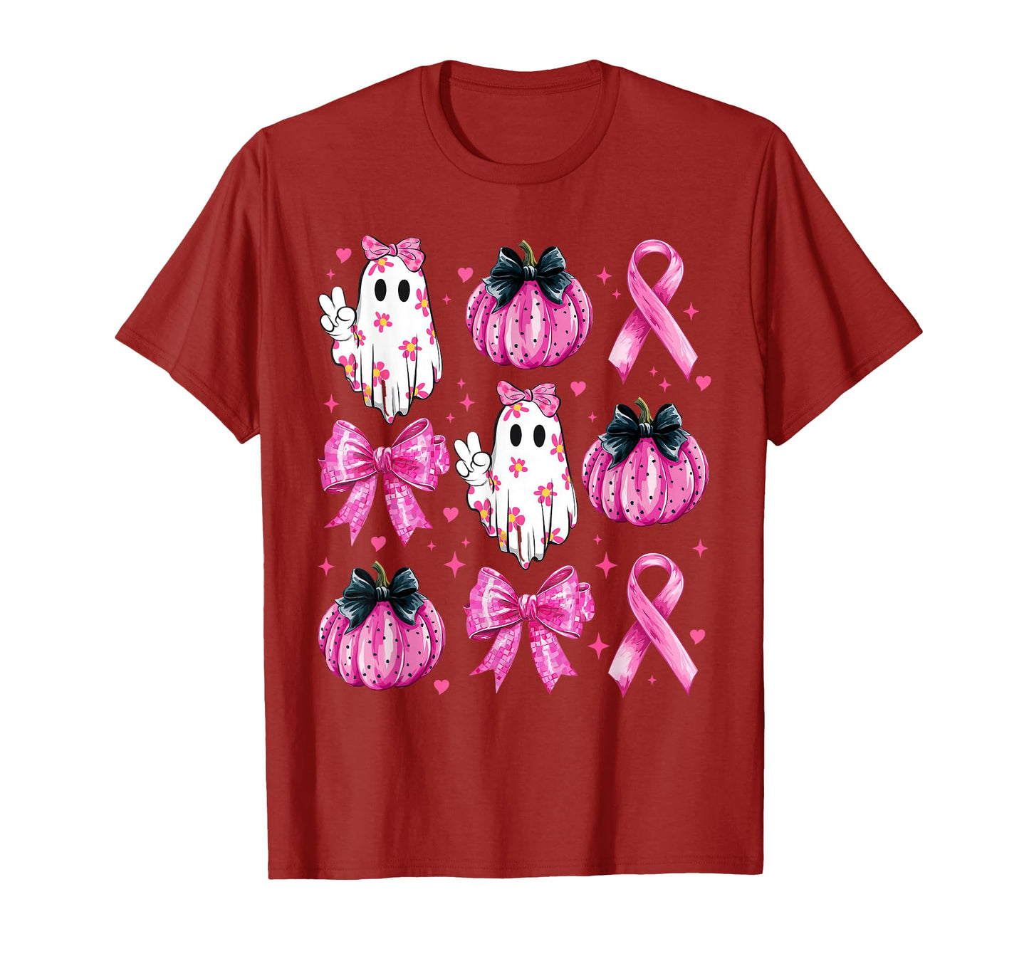 Retro Groovy Breast Cancer Ghost Coquette Halloween Pink Tee T-Shirt