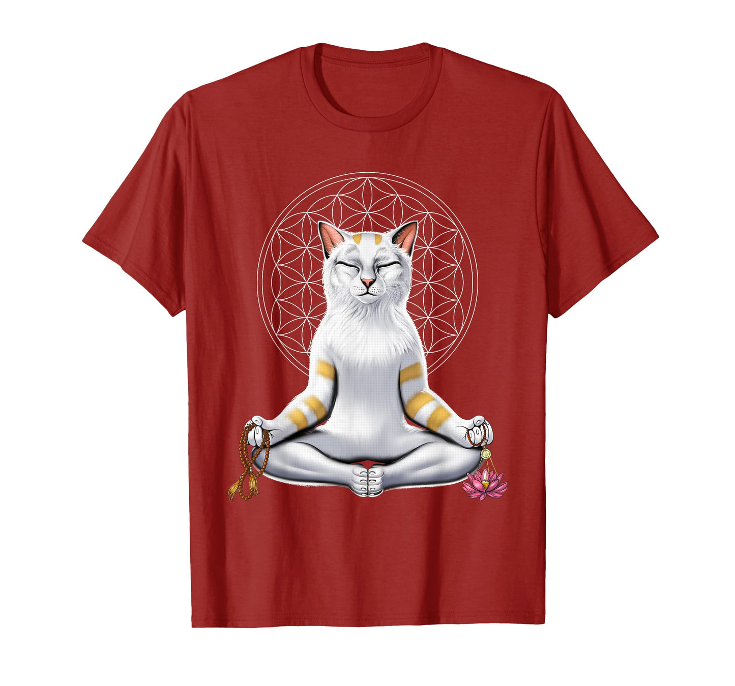 Cat Yoga Meditation Spiritual Zen Flower Of Life Men Women Kids T-Shirt