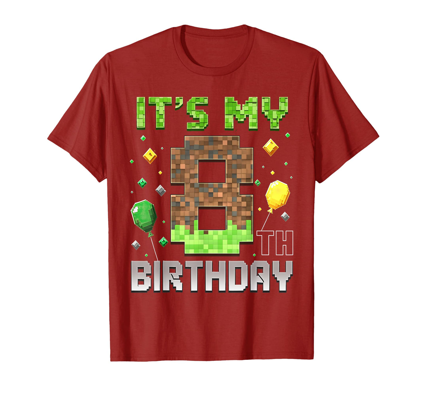 Kids 8th Birthday Gamer Pixel 8 Years Old Video Game Party T-Shirt