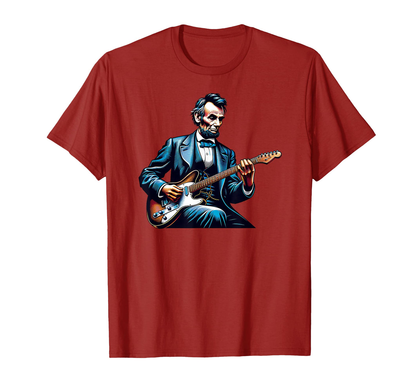 Abraham Lincoln Playing Electric Guitar Color Funny T-Shirt