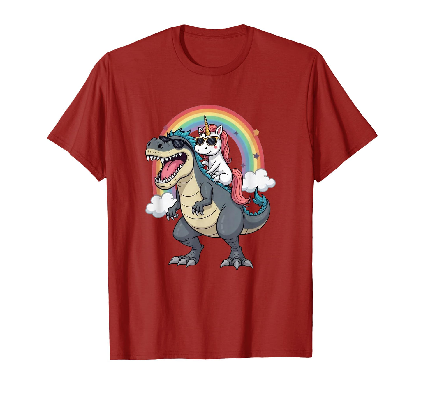 Unicorn Riding T-Rex Dinosaur Rainbow Boys Girls Men Women T-Shirt