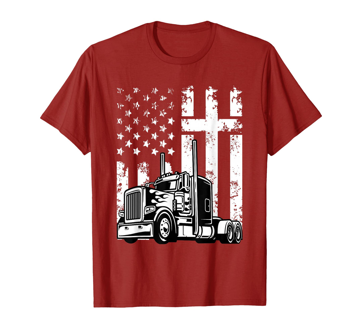 Semi Truck American Flag Christian Truck Driver Patriotic T-Shirt