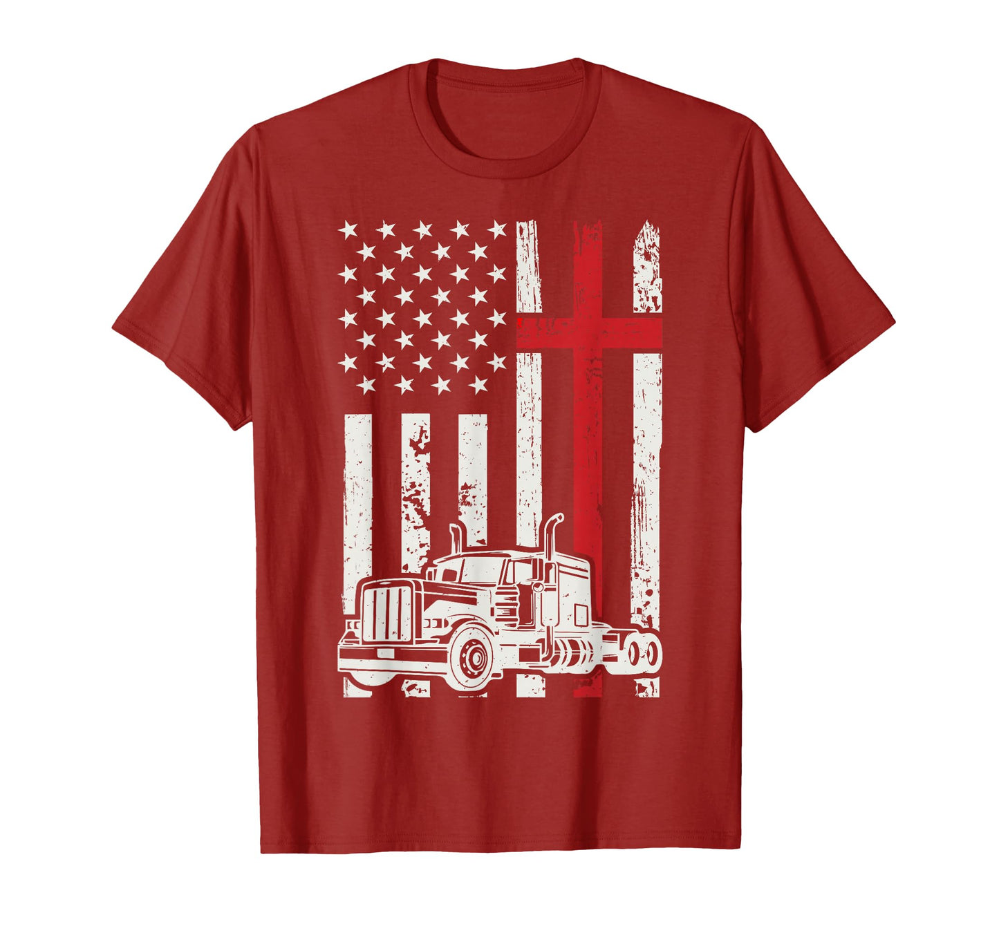 Semi Truck American Flag Christian Truck Driver Patriotic T-Shirt
