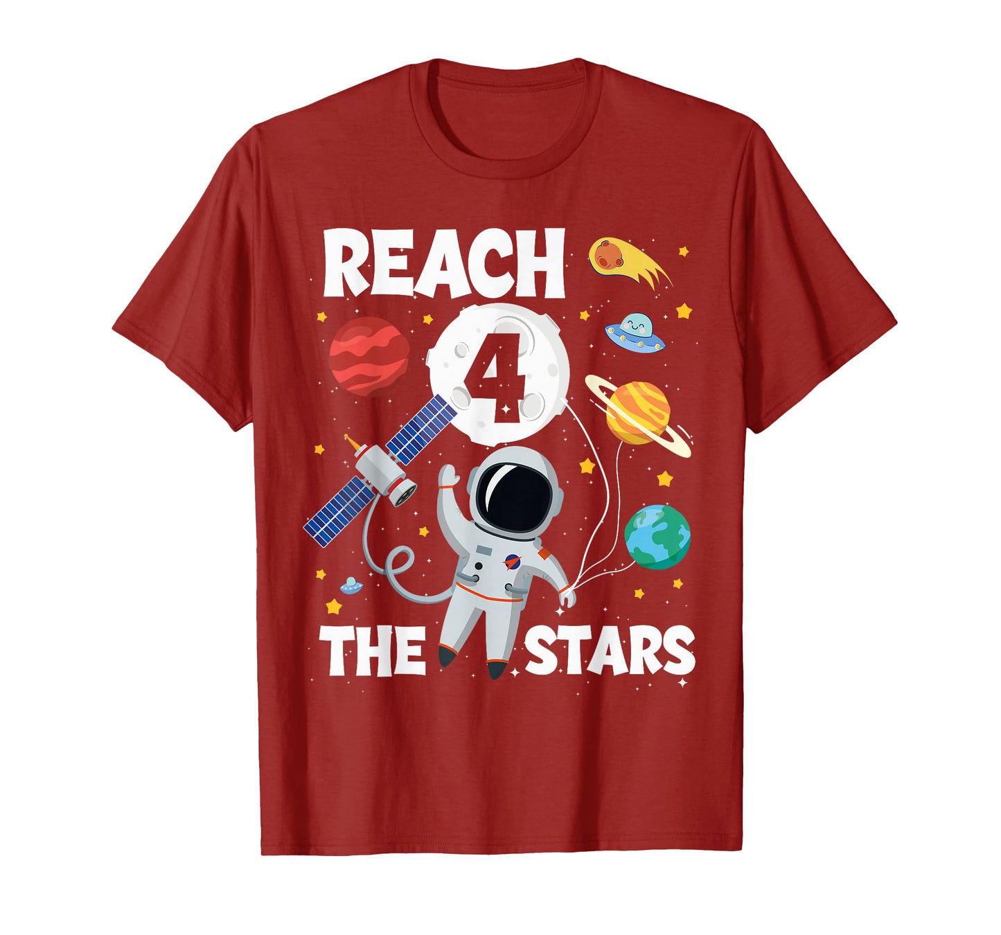Reach Four The Stars 4 Years Old Birthday Boy Astronaut 4th T-Shirt