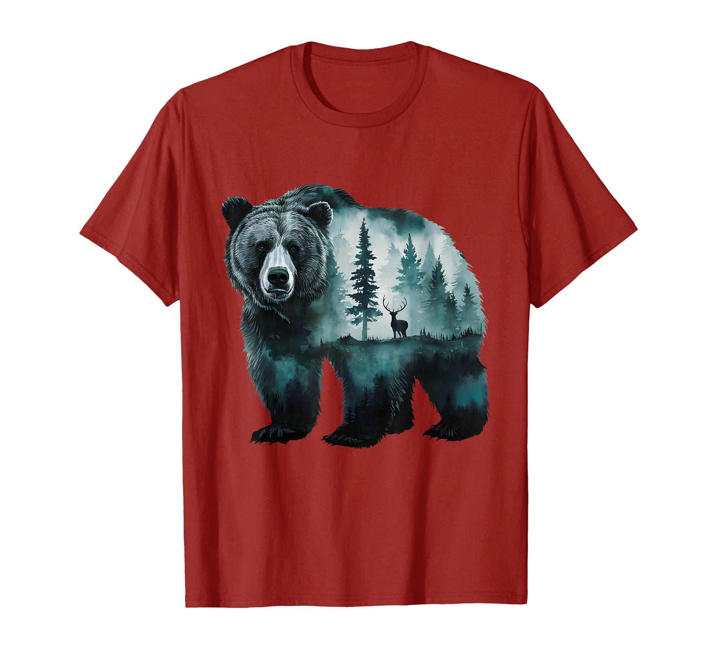 Majestic Grizzly Bear Deer Forest Scenic Nature Wildlife Art T-Shirt