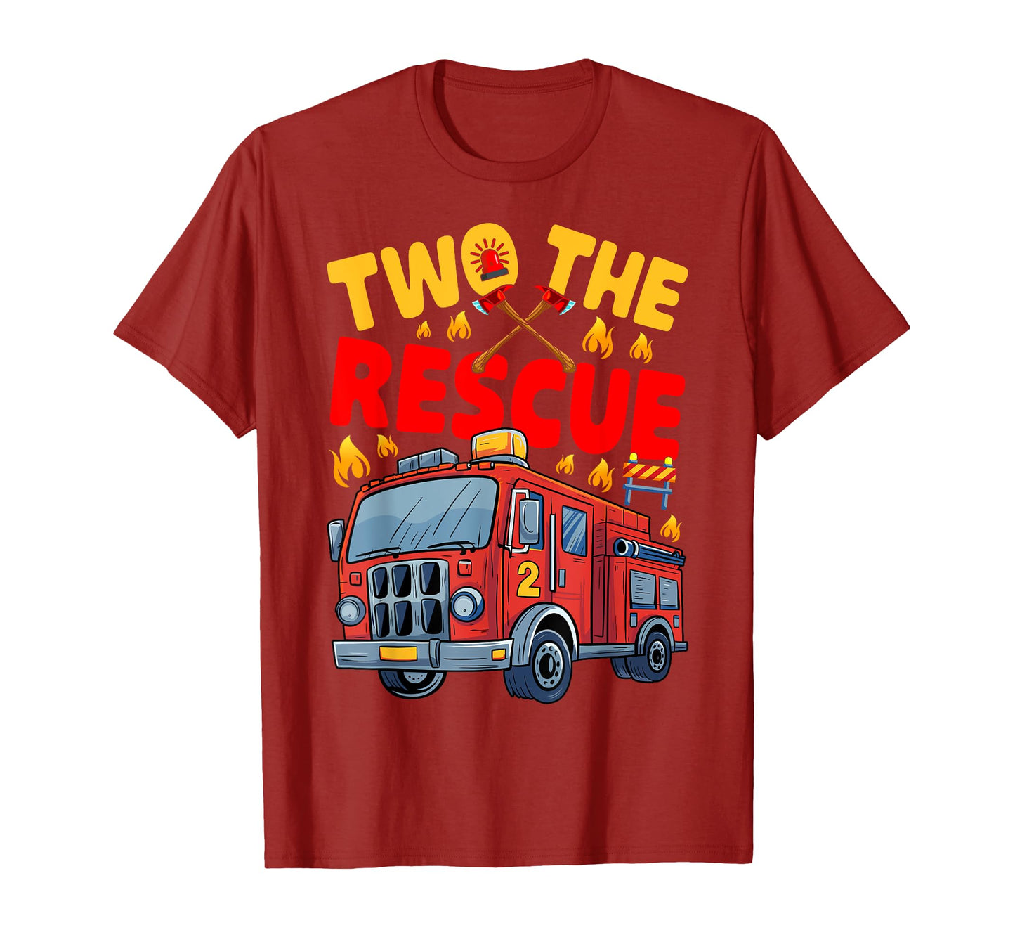 Two The Rescue Firetruck 2 Yr old boy 2nd Birthday Party T-Shirt