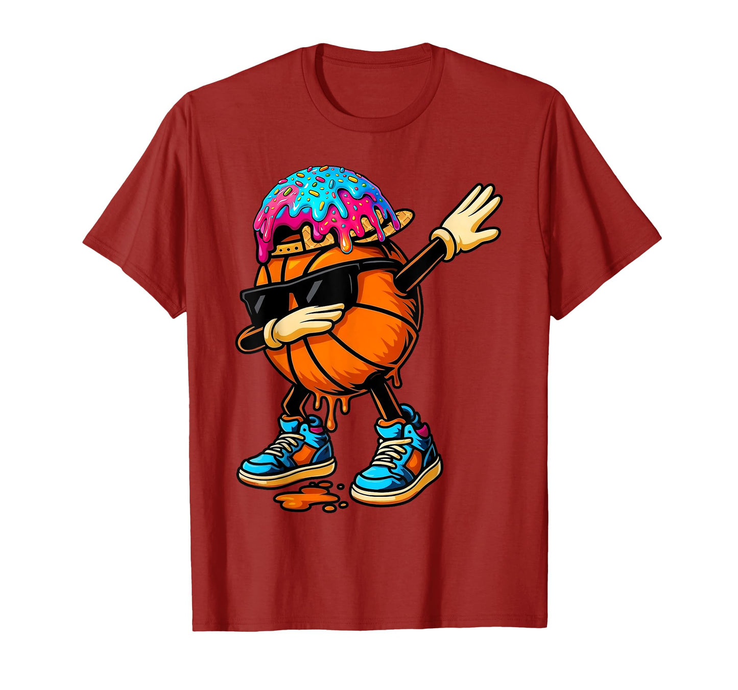 Dabbing Basketball Ice Cream Drip For Boys Funny Basketball T-Shirt