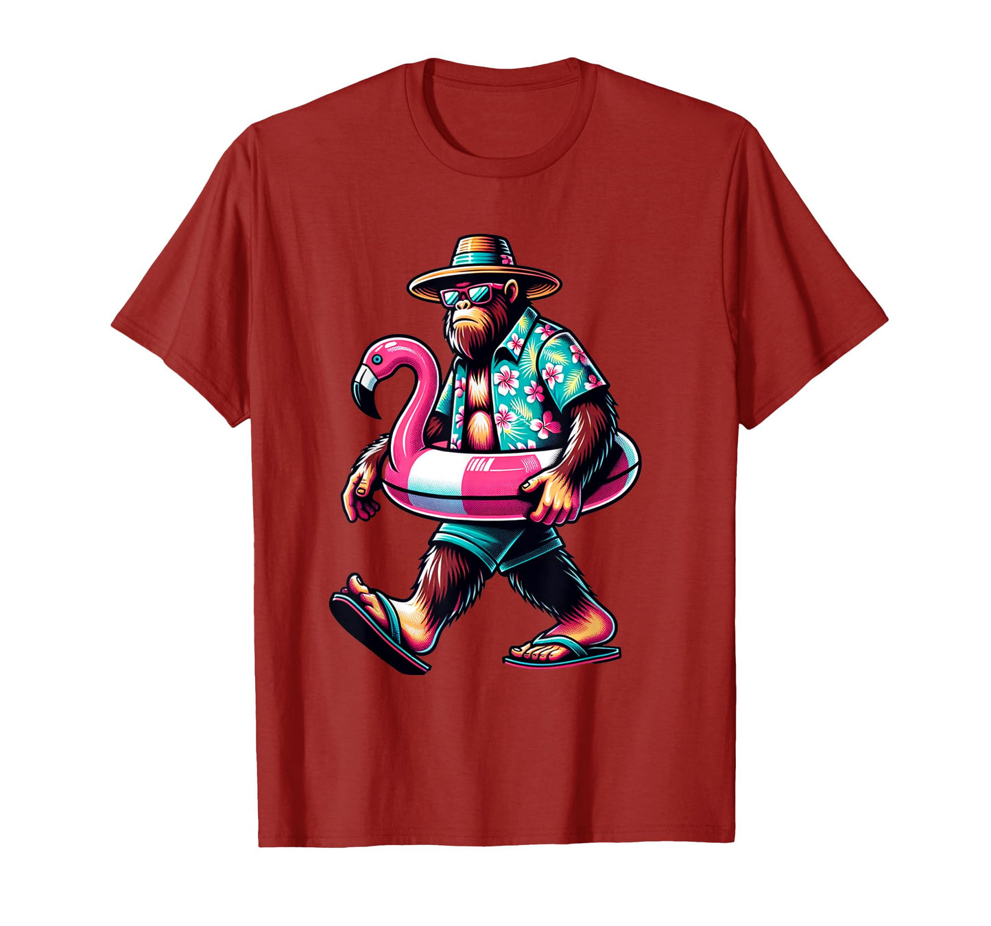 Bigfoot Pink Flamingo Aloha Pool Party Hawaiian Party T-Shirt