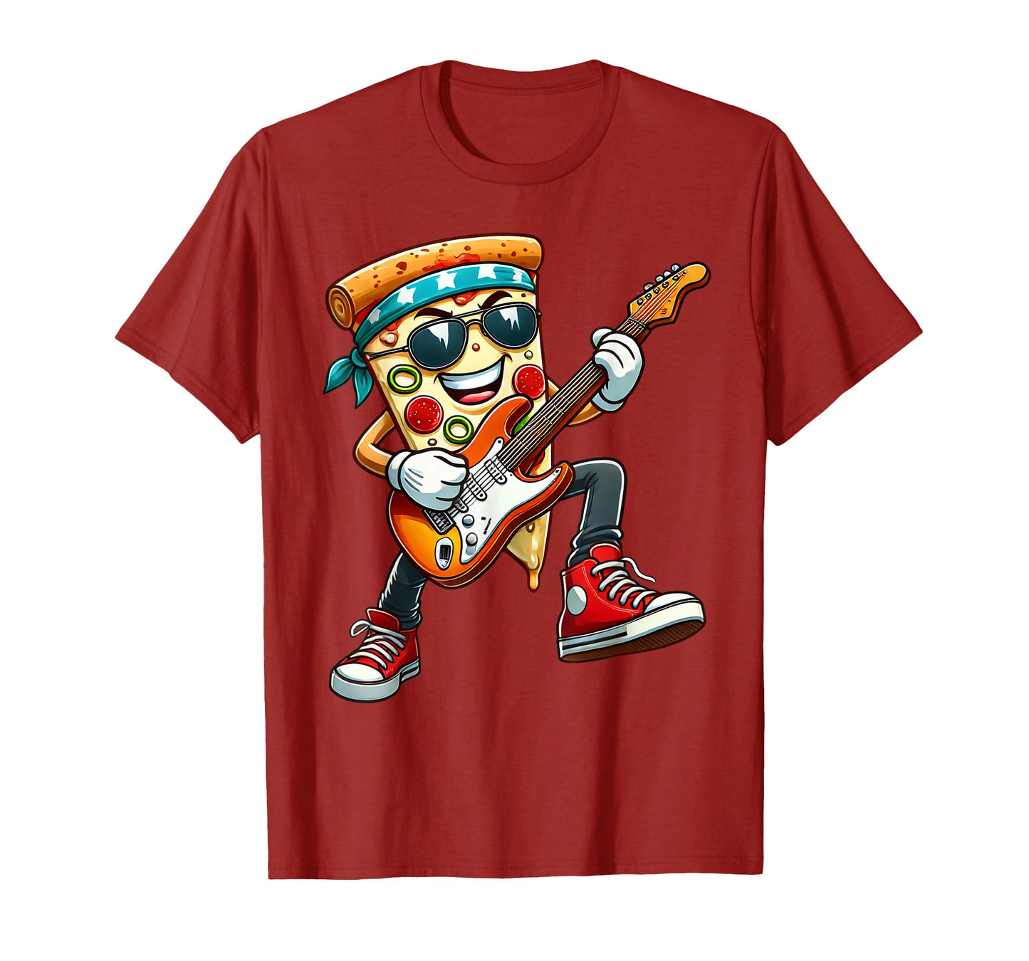 Funny Pizza Rockstar Electric Guitar Music Men Women Kids T-Shirt