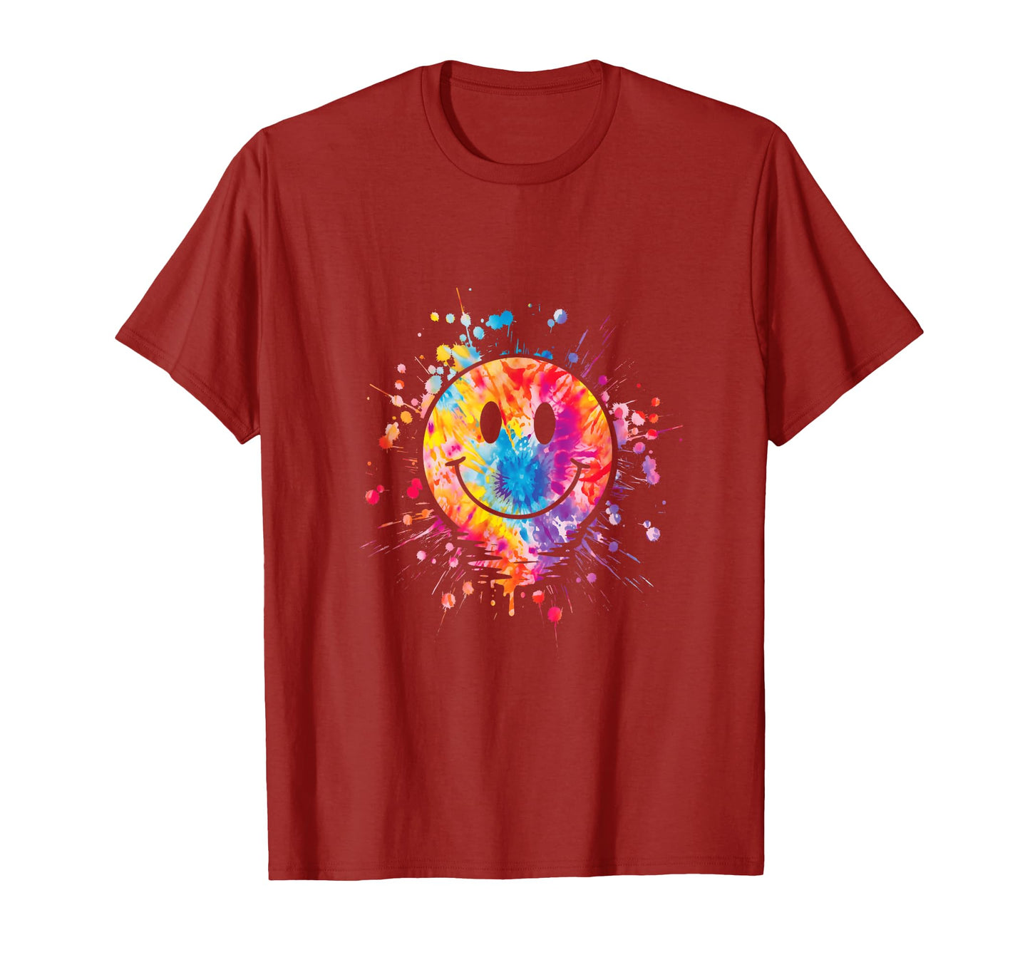Retro Happy Face Rainbow Tie Dye Splatter 70s Peace Smile T-Shirt