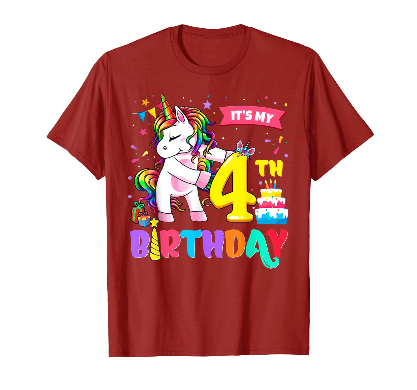 It's My 4th Birthday Shirt Cute Unicorn 4 Year Old Bday Girl T-Shirt
