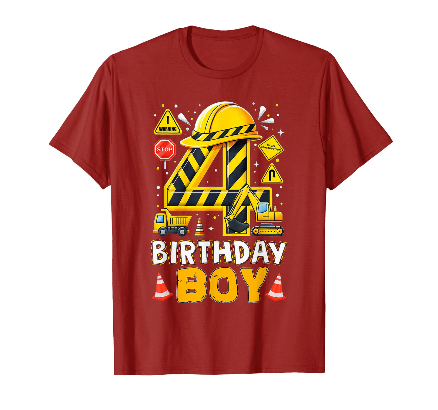 Construction 4 Year Old Birthday Boy 4Th Birthday Excavator T-Shirt