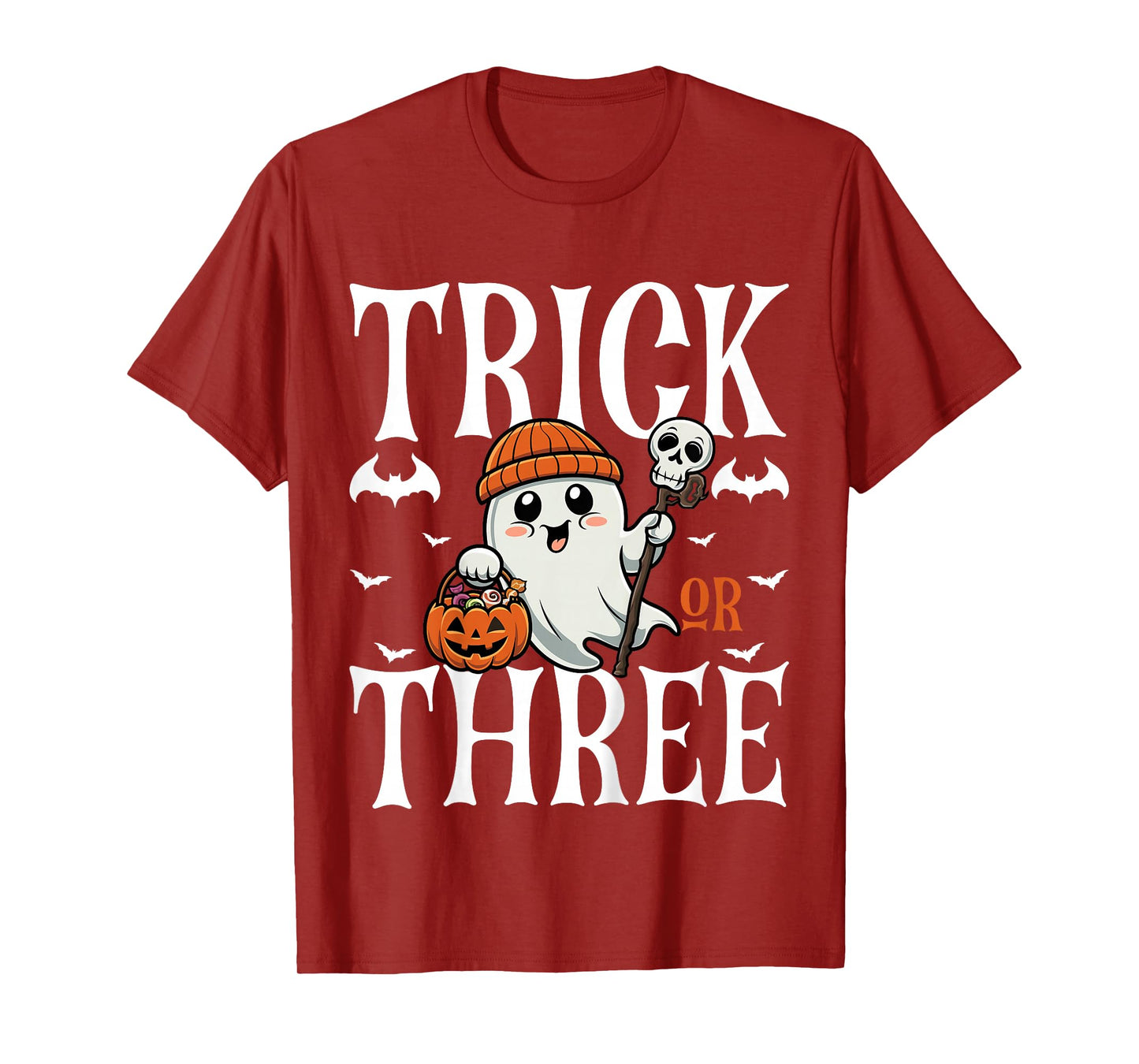 Kids Trick or Three Halloween Spooky Pumpkin 3rd Birthday Kids T-Shirt