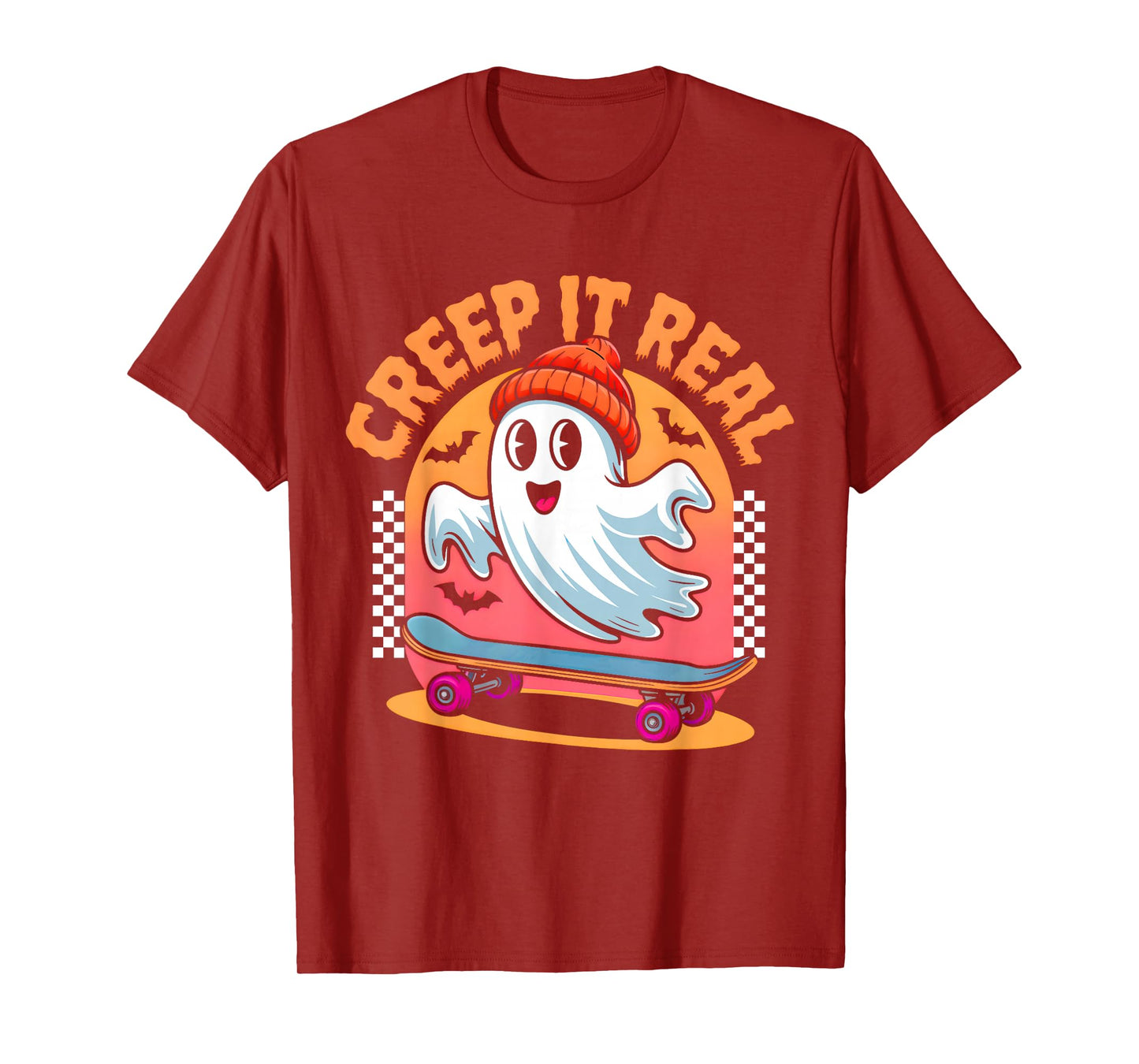 Creep It Real Halloween Skateboard Ghost Kids Boys Teens T-Shirt