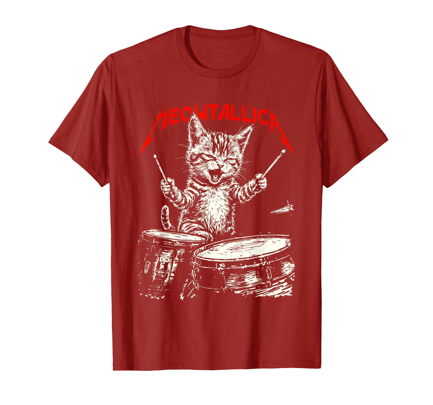 Rock On Vintage Drummer Cat 80s Band Style T-Shirt