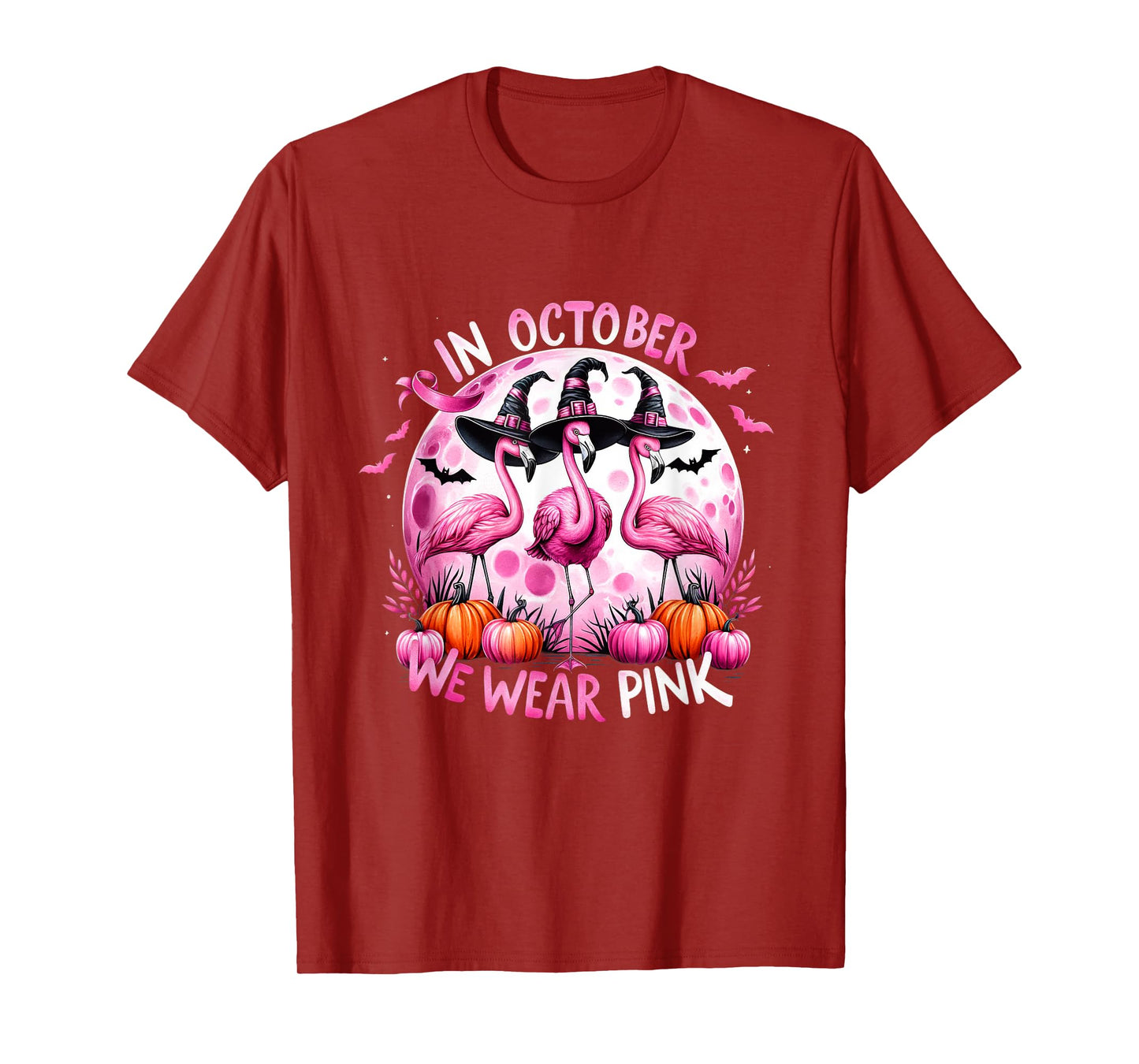 Flamingo In October We Wear Pink Breast Cancer Halloween T-Shirt