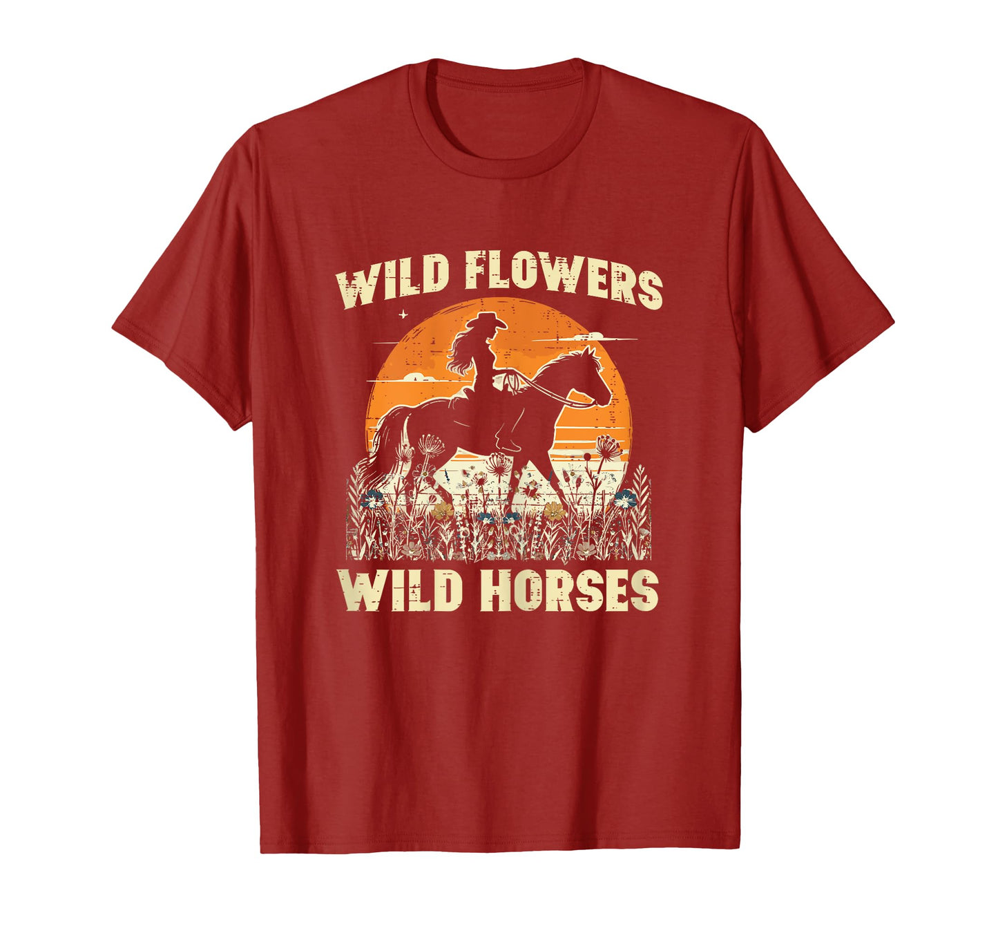 Wild Flowers Horses Cowgirl Retro Rodeo Girls Kids Women T-Shirt