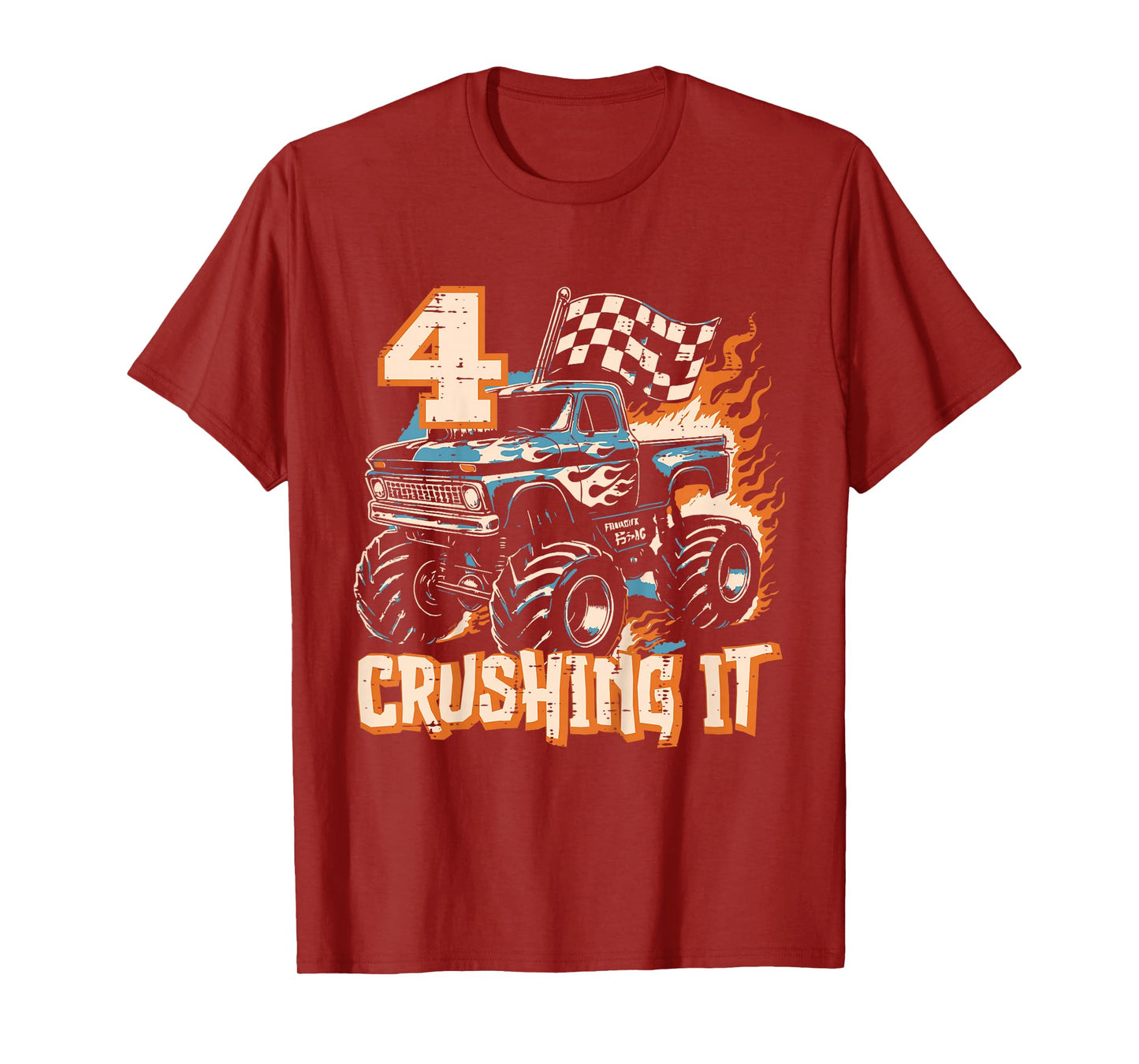 Kids 4 Crushing It Monster Truck Cool 4th Birthday Bday Boys Kids T-Shirt